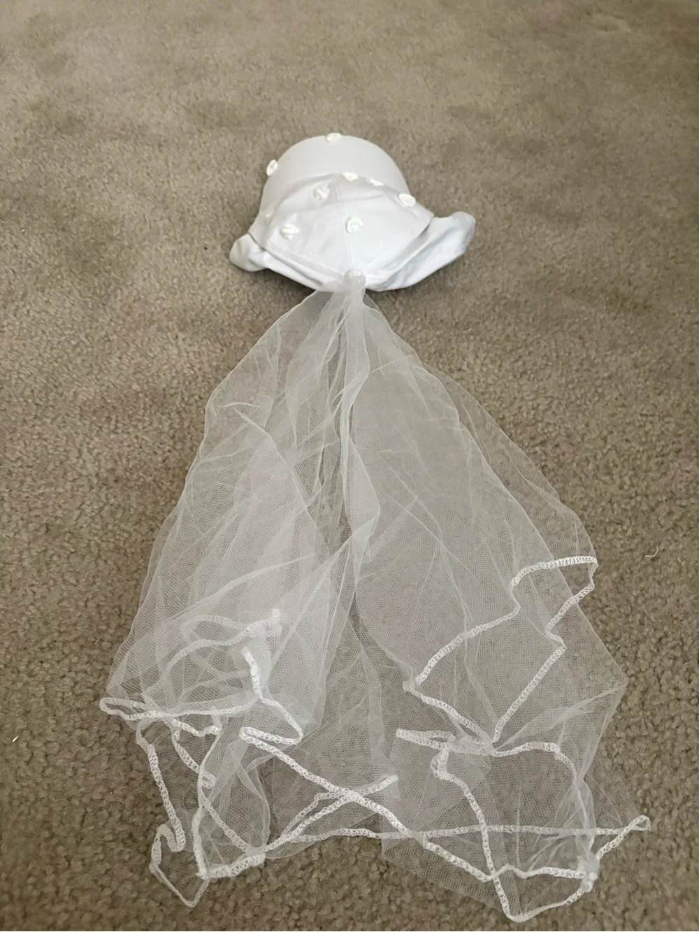 Wedding/Bachelorette Baseball hat with tulle veil attached - rosettes